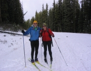 Oct 31, 2009 was the earliest I\'ve skied on Moraine Lake road. Despite thin snow cover, everyone was thrilled to be out skiing.