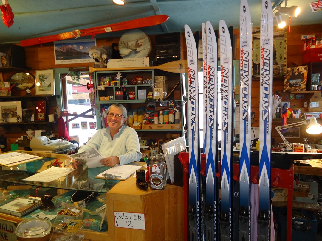 Marilyn at Emerald Sports will rent skis or sell you a steaming hot mug of apple cider.