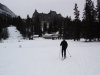 Skiing through the golf course towards the Banff Springs hotel
