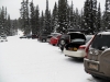 The Moraine Lake road parking lot was busy