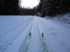 Ski tracks on Moraine Lake road