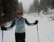 Lara was having a good ski trip in the fresh snow