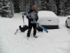 This skier spent the night at Elk Lakes, but now has to dig his car out