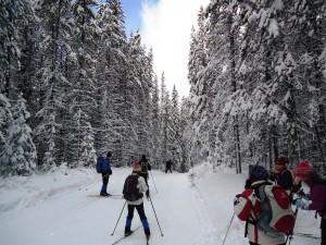 Skiers on Elk Pass