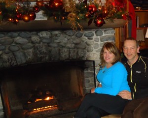 Warming up by the Emerald lake Lodge's fireplace