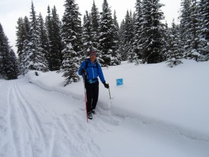My immersed ski pole and the "more difficult" sign which has almost disappeared will give you an idea of the snow depth on Elk pass