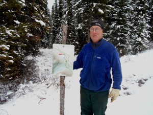 Tracksetter John at the second Telemark trail junction(There are three places along the Great Divide where you can access the Telemark)