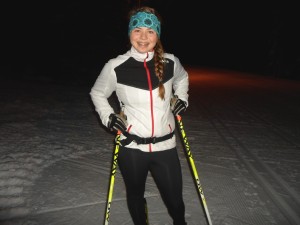 Juvenile ski racer Beth Fowler was getting in some practice under the lights