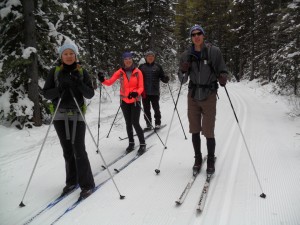 Yulia, Jen, Alex and Igor were enjoying the good snow conditions on Whiskey jack