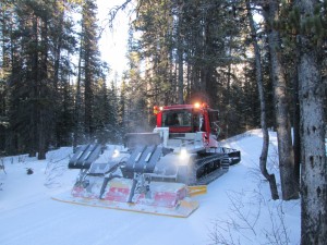 The first pass with the groomer leaves fresh corduroy in its wake. Notice the tracksetter is lifted.