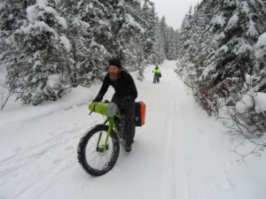 Biker on Elk pass last winter. Biking on the groomed ski trails is not allowed in PLPP