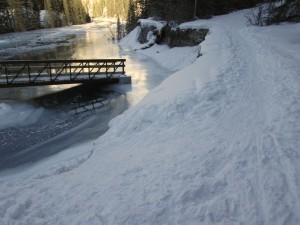 The disconnected Spray river bridge last winter