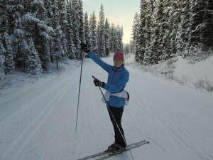 Samantha from Edmonton gives a high five to the start of ski season