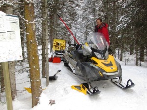 Tracksetter James was attempting to groom the ice on Fox creek, but the snowmobile was overheating