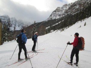 Chip explains the avalanche hazard of skiing to the lake to these skiers who were unfamiliar with the terrain.  They went anyway. 
