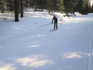 Skier rocketing down Elk Pass
