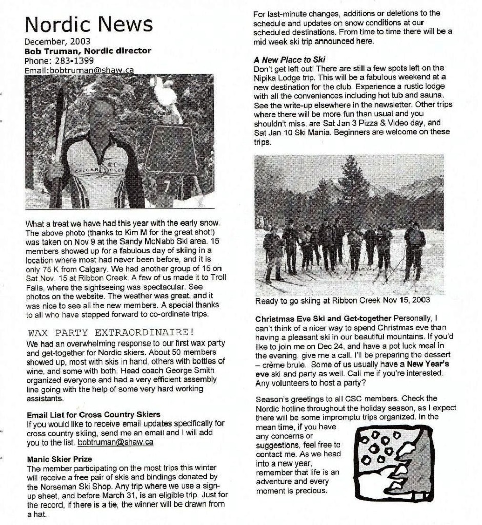 Calgary Ski Club newsletter from Dec 2003