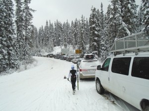 Moraine Lake road was a busy place this morning