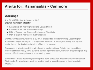 Weather warning from Environment Canada