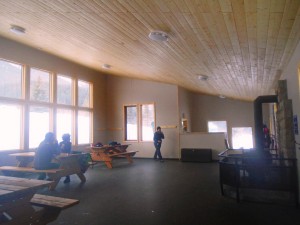 Interior of the Canmore Nordic Centre warming hut