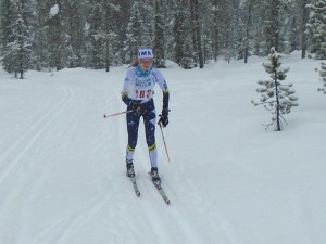 India McIsaac was the fastest 10K skier. Here she is passing me on the Fairview trail