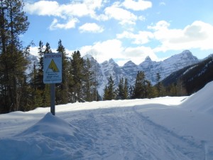 The end of the tracksetting on Moraine Lake road. It's a further 200 metres to the viewpoint where you get a good look at the Valley of Ten Peaks.