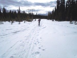 The trail to Elk Lakes cabin in BC near the top of Elk Pass 
