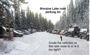 Moraine Lake road parking lot(click for larger image)