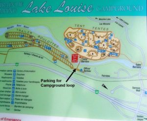 Lake Louise campground. There is a parking area a few metres past the campground office. 
