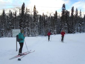 Skiers emerging from Tyrwhitt at the Elk Pass - Hydroline junction