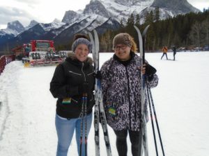 It was the first time on xc skis for Krista(left) who was being helped by her friend Kathleen. 