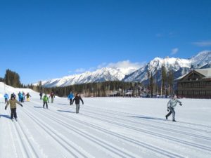 A ski lesson was in progress at the Canmore Nordic Centre